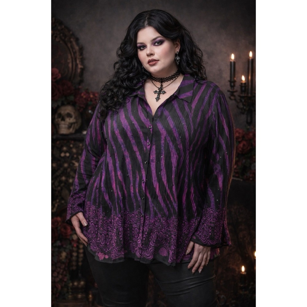 Fashion Bug Top 3X Fairy Grunge Sheer Purple Dark Romantic Disco